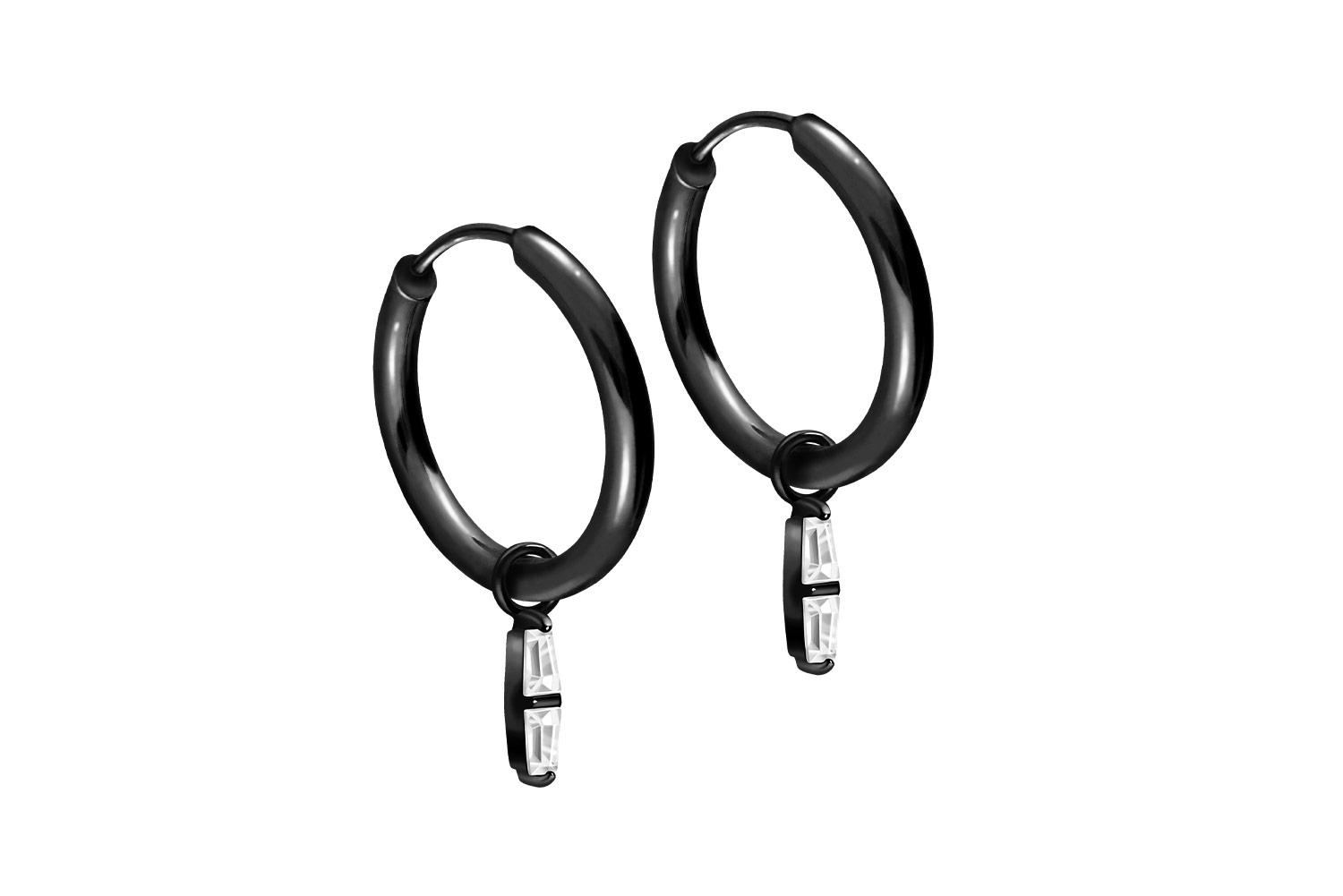 Chirurgenstahl Ohrclicker Creolen 2 EINGEFASSTE KRISTALLRECHTECKE von Piercingline